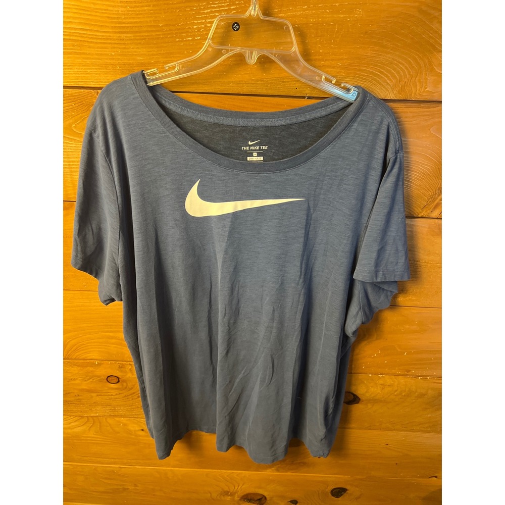 The Nike Tee Dri Fit T Shirt Men 3X Blue‎ Swoosh Logo Athletic Gym Training Tee